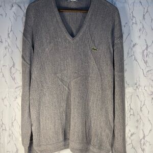 Vintage Izod Lacoste Men's Grey Sweater, size XL.